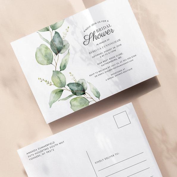 Floral Eucalyptus Leaves Script Bridal Shower Invitation PostInvitations