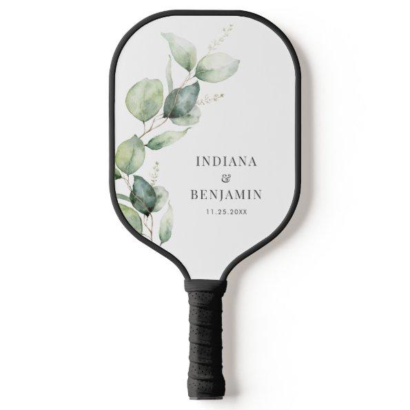 Floral Eucalyptus Leaves Script Custom Wedding Pickleball Paddle