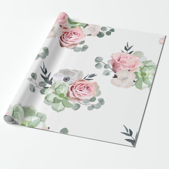 Floral Eucalyptus Succulent Wedding Wrapping Paper