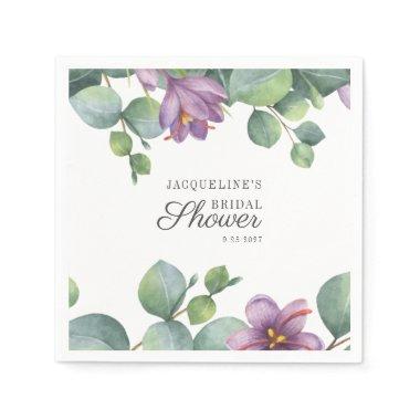 Floral Eucalyptus Watercolor Script Bridal Shower Napkins