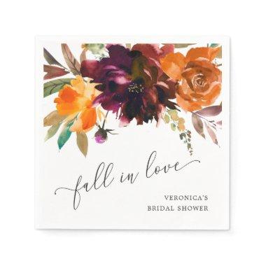 Floral Fall in Love Orange Burgundy Bridal Shower Napkins