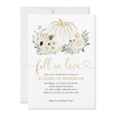 Floral Fall in Love White Pumpkin Bridal Shower Invitations