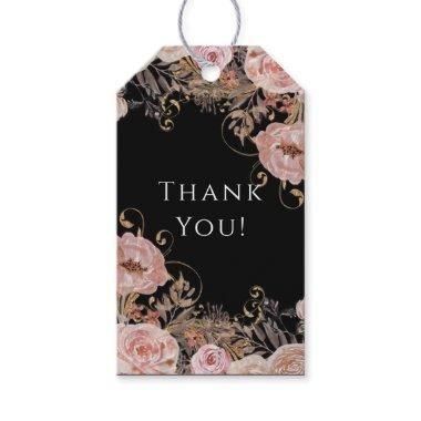 Floral Fall Watercolor Black Blush Pink Rose Gold Gift Tags