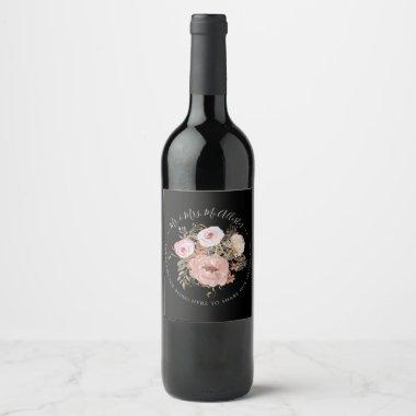 Floral Fall Watercolor Black Blush Pink Rose Gold Wine Label