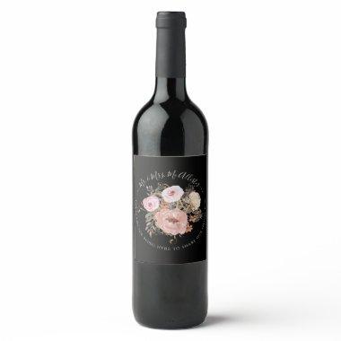 Floral Fall Watercolor Black Blush Pink Rose Gold Wine Label