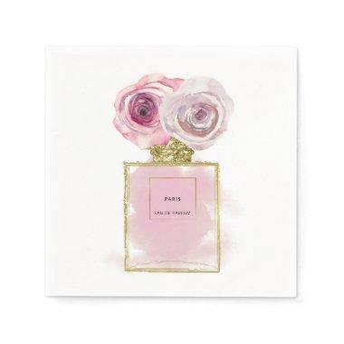 Floral Fashion Perfume Bottle Pink Roses Gold Glam Napkins