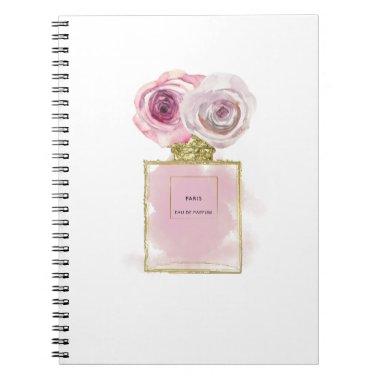 Floral Fashion Perfume Bottle Pink Roses Gold Glam Notebook
