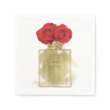 Floral Fashion Perfume Bottle Red Roses Gold Glam Napkins