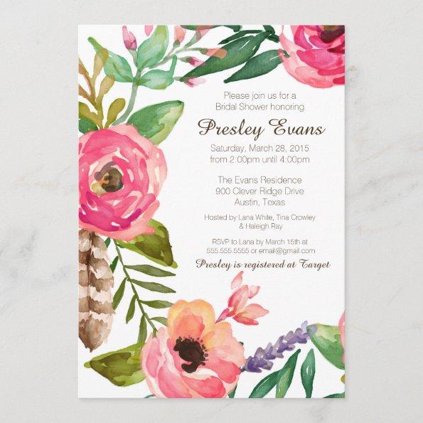 Floral & Feather Bridal Shower Invitations II
