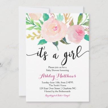 Floral feathers Floral Baby Shower Invitations