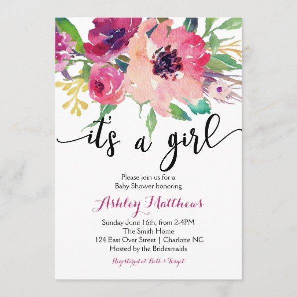 Floral feathers Floral Baby Shower Invitations