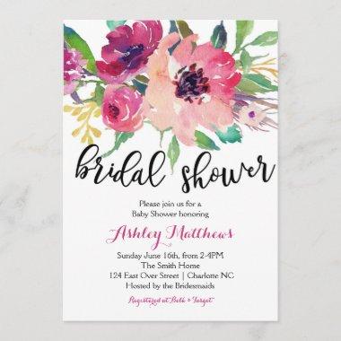Floral feathers Floral Bridal Shower Invitations