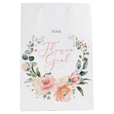 Floral Flower Girl Pink Watercolor Wreath Wedding Medium Gift Bag