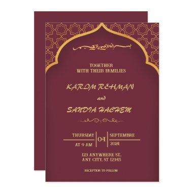Floral Frame Plum and Gold Islamic Muslim Wedding