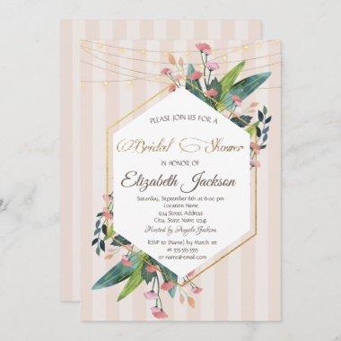 Floral Frame Striped Bridal Shower Invitations