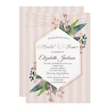 Floral Frame Striped Bridal Shower Invitations