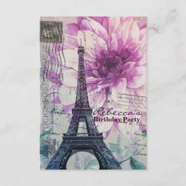 floral french Eiffel Tower Parisian birthday party Invitations