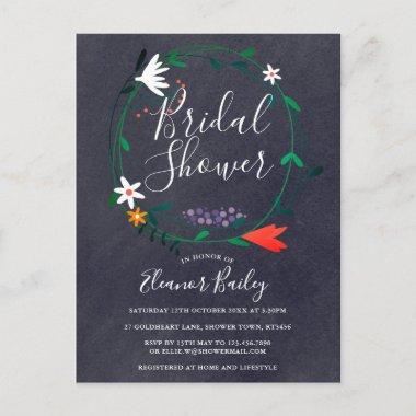 Floral Garland Chalkboard Bridal Shower Announcement PostInvitations