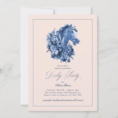 Floral Garland Horse Elegant Derby Party Blue Invitations