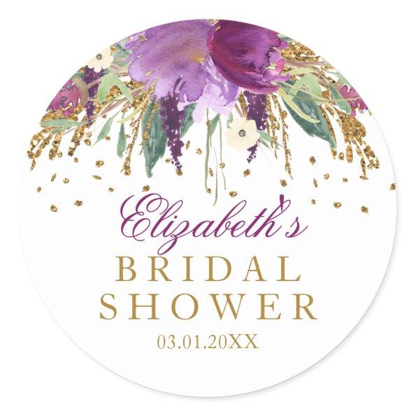 Floral Glitter Amethyst Bridal Shower Sticker