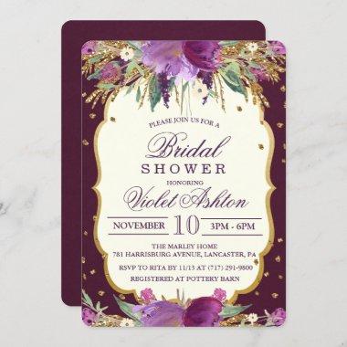 Floral Glitter Bridal Shower Invitations