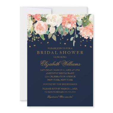 Floral Glitter Sparkling Peach Navy