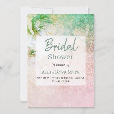 *~* Floral Glitter Teal Pink Bridal Shower Invitations