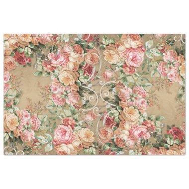 Floral Gold Baroque Elegant Rose Blush Decoupage Tissue Paper
