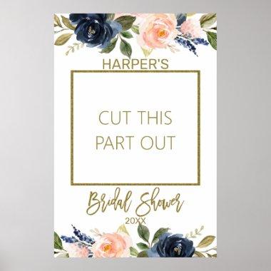 Floral Gold Calligraphy Bridal Shower Photo Booth Poster