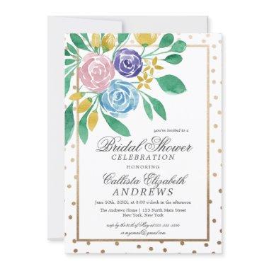 Floral Gold Confetti Watercolor Bridal Shower Invitations