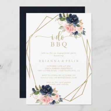Floral Gold Geometric I Do BBQ Engagement Party  Invitations
