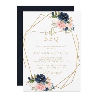 Floral Gold Geometric I Do BBQ Engagement Party  Invitations