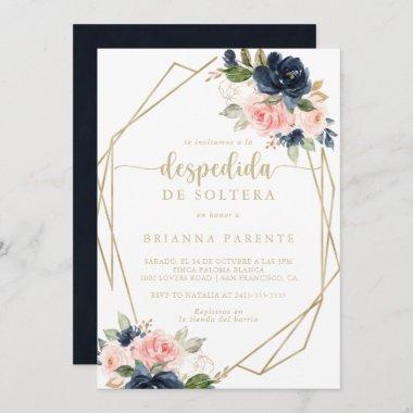 Floral Gold Geometric Spanish Bridal Shower Invitations