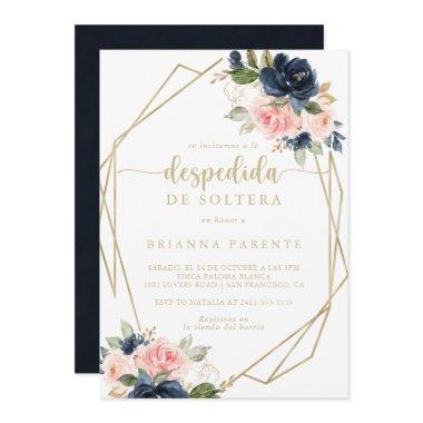 Floral Gold Geometric Spanish Bridal Shower Invitations