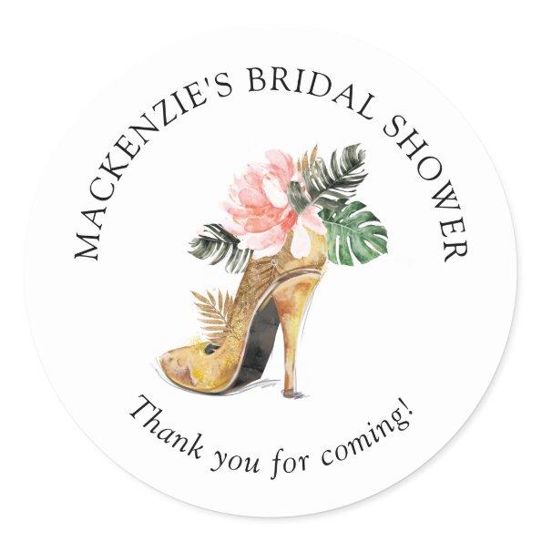 Floral Gold High Heel Shoe Bridal Shower Thank You Classic Round Sticker