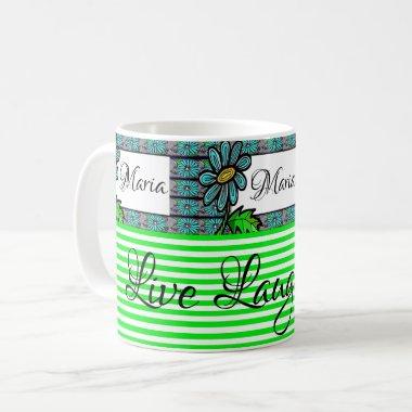 Floral Green and White Stripe Mug