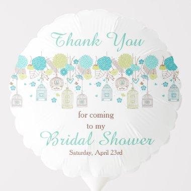 Floral Green & Blue Bird Cages Bridal Shower Balloon