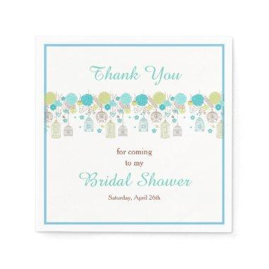 Floral Green & Blue Bird Cages  Napkins