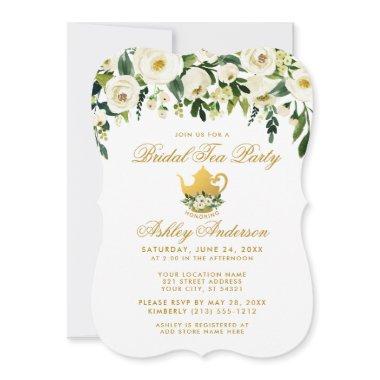 Floral Green Gold Bridal Tea Party Invite