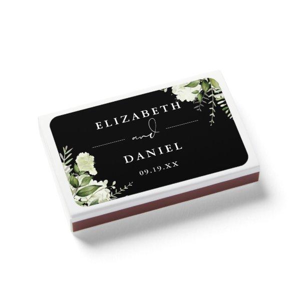 Floral Greenery Black And White Wedding Favors Matchboxes