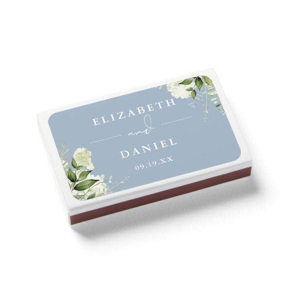 Floral Greenery Dusty Blue Wedding Favors Matchboxes