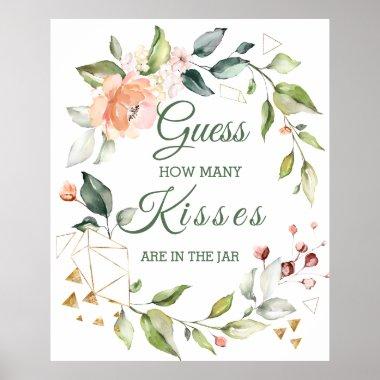 Floral Greenery Guess How Many Kisses Game Poster
