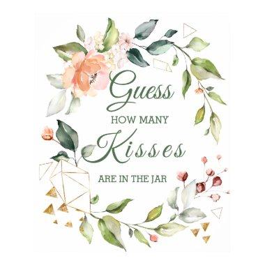 Floral Greenery Guess How Many Kisses Game Poster