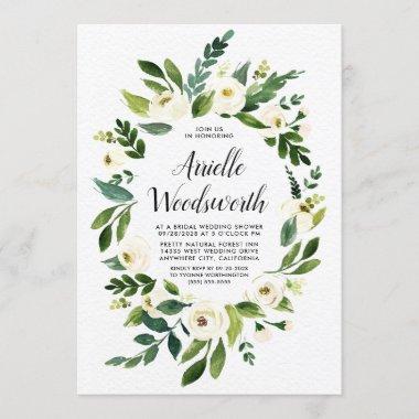 Floral Greenery Ivory Bridal Shower Invitations