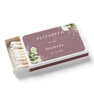 Floral Greenery Mauve Wedding Favors Matchboxes
