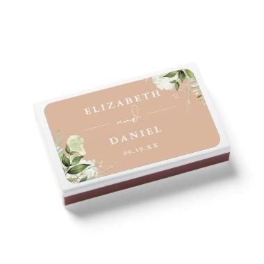 Floral Greenery Tan Wedding Favors Matchboxes