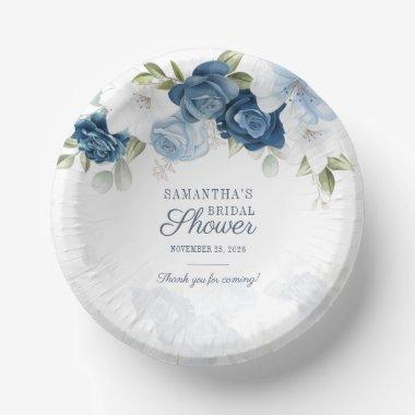 Floral Greenery Watercolor Blue White Flowers Paper Bowls