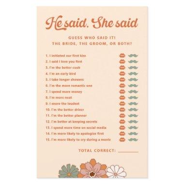 Floral Groovy Retro He Said She Said Bridal Game