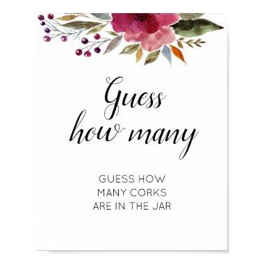 Floral Guess How Many Corks Bridal Shower Game Poster