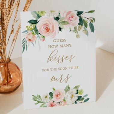 Floral Guess How Many Kisses Bridal Shower Game Pedestal Sign